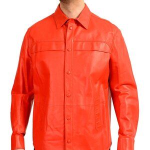 Scuderia Ferrari Men's True Red Leather Button Down Shirt Jacket US M IT 50
